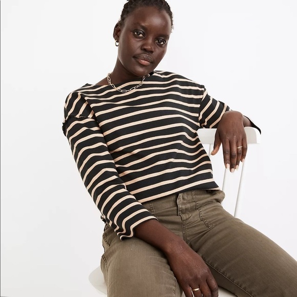NEW Madewell Luxe Long-Sleeve Tee in Casler Stripe NB998 - Picture 1 of 3